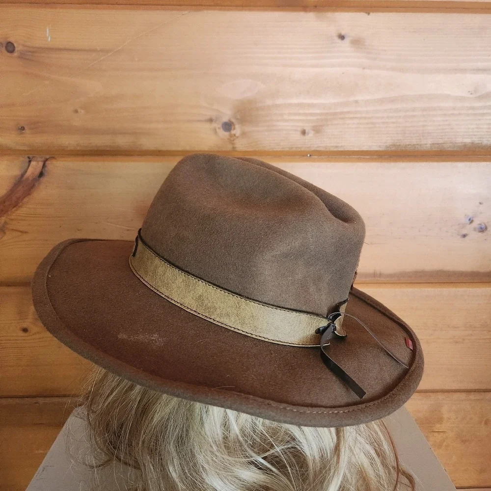 BULLHIDE Cowboy Western Hat Brown Horsing Around Concho Leather Wool Brim Size L